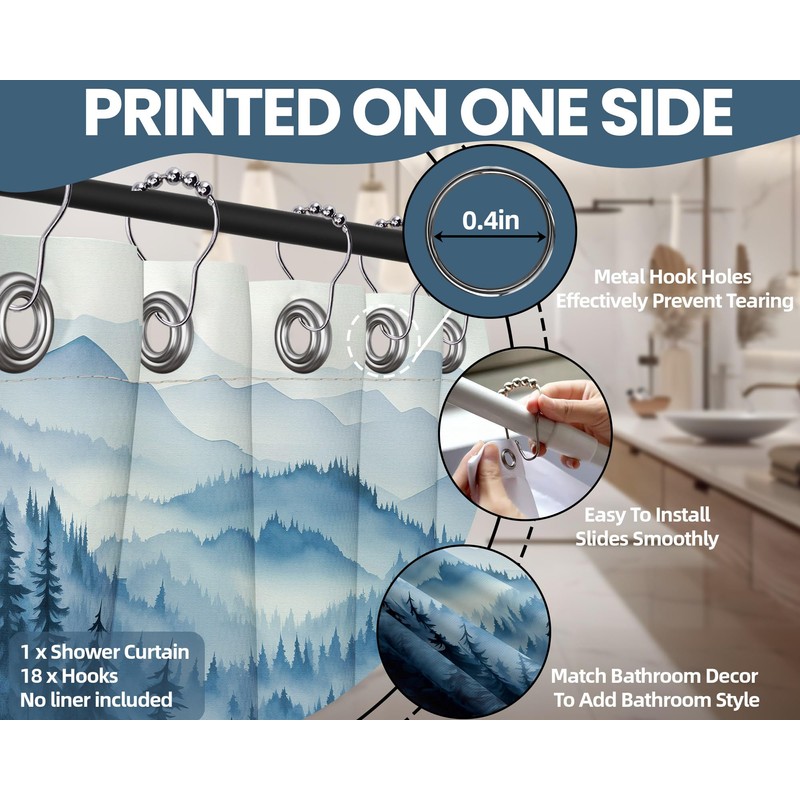 QGHOT Navy Blue Forest Shower Curtain Dark Blue Mountain Nature