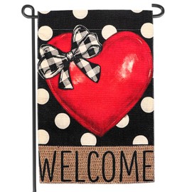 Welcome Valentine's Day Heart Love Garden Flag 12×18 Inch Double Sided Wedding Anniversary Holiday Yard Decoration(A)