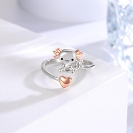 925 Sterling Silver Axolotl Earrings Stud Necklace Hypoallergenic Cute Animal Jewelry Gifts for Women (Ring)