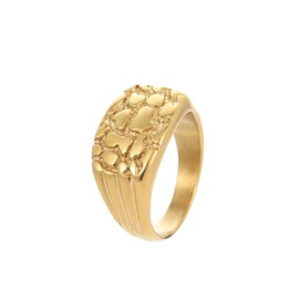 Gold Plated Nugget Ring for Men & Women – Stainless Steel Chunky Hip Hop Rings - Hypoallergenic Unisex Jewelry – US Size 5-13 – Gift Box Included (Gold Ring Size 11)