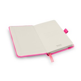 Notes London Eco A6 Notebook with Lined Pages, Pen Loop, Ribbon, Date Marks and Paper Pocket, Medium Hardback Journal, Note, fluorescent, sustainably sourced paper (Neon Pink)