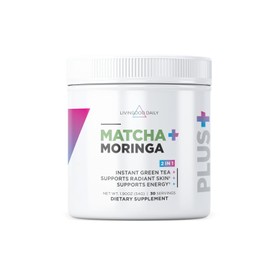 Livingood Daily Matcha + Moringa Powder, 30 Servings - 2in1 Matcha Powder and Moringa Supplement for Radiant Skin - Instant Green Tea with L Theanine - Vegan, Gluten Free, Non GMO - Made in USA