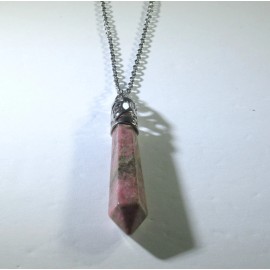 Inc Designs Jewelry Charged Australian Natural Pink Rhodonite Pendant+ 18" Stainless Steel Chain