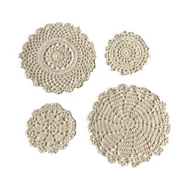 milkcat Hand Woven Cotton Lace Coasters Set of 4 Round Afternoon Tea Retro Display