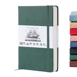 BEECHMORE BOOKS Sketchbook A5 5.8 x 8.3 Inch Blank Sketchbook for Drawing, Painting and Drawing, 156 Pages Thick Paper, 160 GSM Hardcover Leather Art Notebook, Packed for Gifts