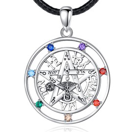 Vito 925 Sterling Silver Tetragrammaton Necklace for Women, Amuleto de Proteccion Pentagram Necklace for Women Men, Chakra Pentagram Pendant YHWH Witch Jewelry, 24 Inch Cord