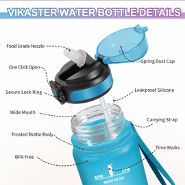 Vikaster School Water Bottle with Straw 0.5 L, Leak-Proof Water Bottle, BPA-Free, Sports Bottle for School, Camping, Yoga, Gym, Outdoors, Blue, Purple, 500 ml