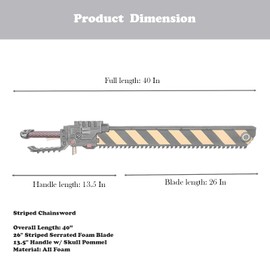 40’’ Fantasy WH40K War Chainsaw Hammer Foam Sword Perfect for Videogame Cosplay Costume Event Party and Collectible (Striped Chainsword)