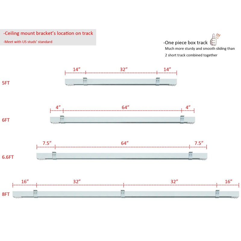 DIYHD 6FT Raw Material Galvanized Box Track Ceiling Mount Sliding