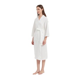Commollis Womens Lightweight Waffle Robe Soft Bathrobes for Women Short Bath Robes Female House Robe for Ladies, White, X-Large