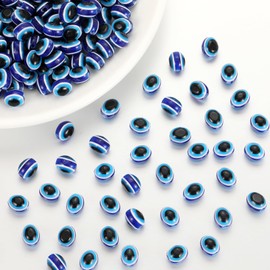 200 cuentas ovaladas de resina de mal de ojo azul real, cuentas espaciadoras de 10 mm con cuerda elástica para pulseras, collares, joyas, manualidades, ovaladas, azul rey