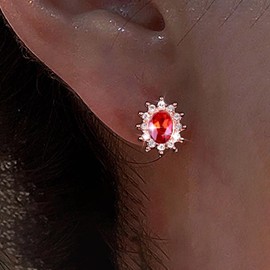 TseenYi Boho Ruby Oval Studs Earrings Vintage Red Gemstone Earrings Red Oval Onyx Earrings Ruby Crystal Gem Earrings Shine Cz Crystal Earrings Jewelry for Women and Girls Gifts(rose gold)