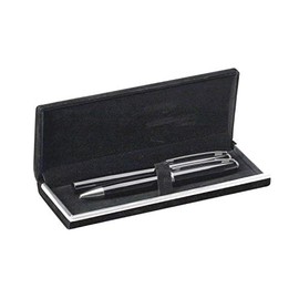 Marketing Innovations Intl Executive, Diplomat twist-action Ballpoint and cap-off Rollerball Pen Set with black lacquer finish and polished chrome points, velvet-lined hinged gift box, black ink.