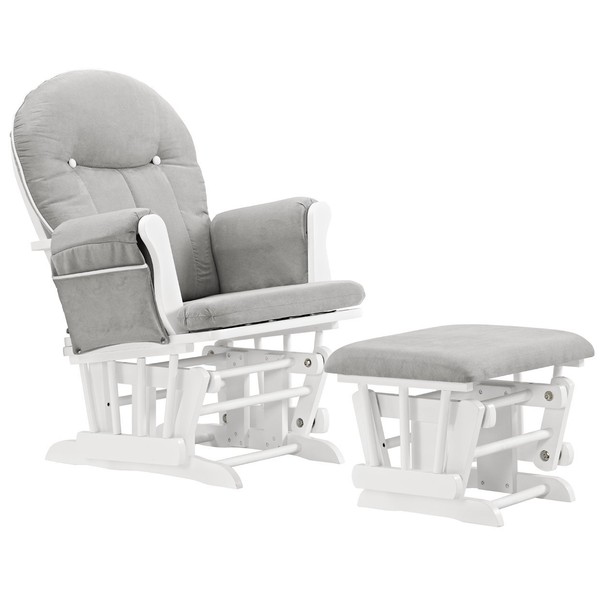 Angel Line Celine Glider and Ottoman, White/Gray Cushion with White Piping