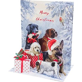 Sound Pop Up 3D Christmas Card PopShot Dogs Family Christmas 18 x 13 cm