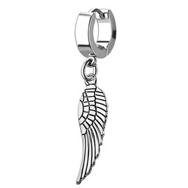 iJewelry2 Dangling Angel Feather Wing Silver Tone Polished Stainless Steel Huggie Hoop Earring