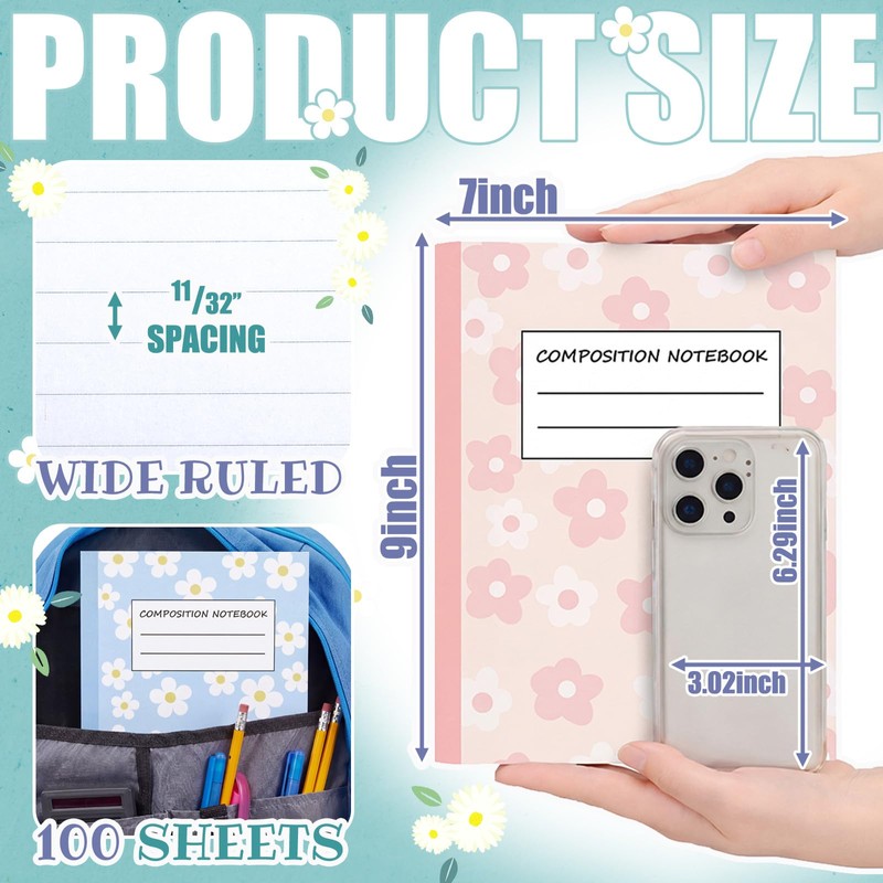 Harloon 6 Pack Composition Notebooks Wide Ruled Bulk Cute Pink