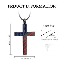 American Flag Cross Urn Necklace for Ashes for Men Women Cremation Jewelry Religious Cross Ashes Keepsake Memorial Jewelry of Loved One