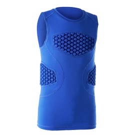 DEVOROPA Youth Boys Football Baseball Padded Compression Shirt Chest Protector Softball Lacrosse Rib Heart Sternum Guard Royal Blue L