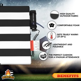 Heated Stadium Seat Cushion | Thermal Heat to Keep You Warm When Doing Outdoor Activities Like Camping | Foldable & Portable | Water & Dirt-Resistant | USB Connector | Black/White | 35x35x3.5 cm