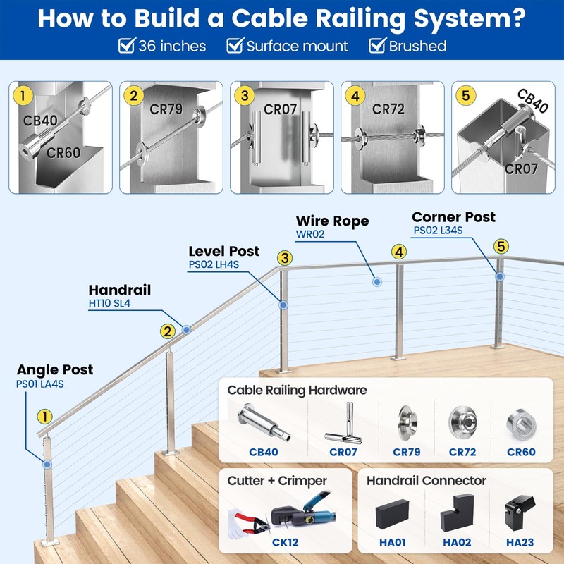 [Patent] Muzata 10 Pack 1/8" Invisible Cable Railing Kit Hardware