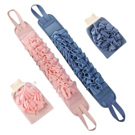Ruffle Bath Back Scrubber and Mitt Set, Pink and Blue, Exfoliating Shower Accessories, 4 Piece