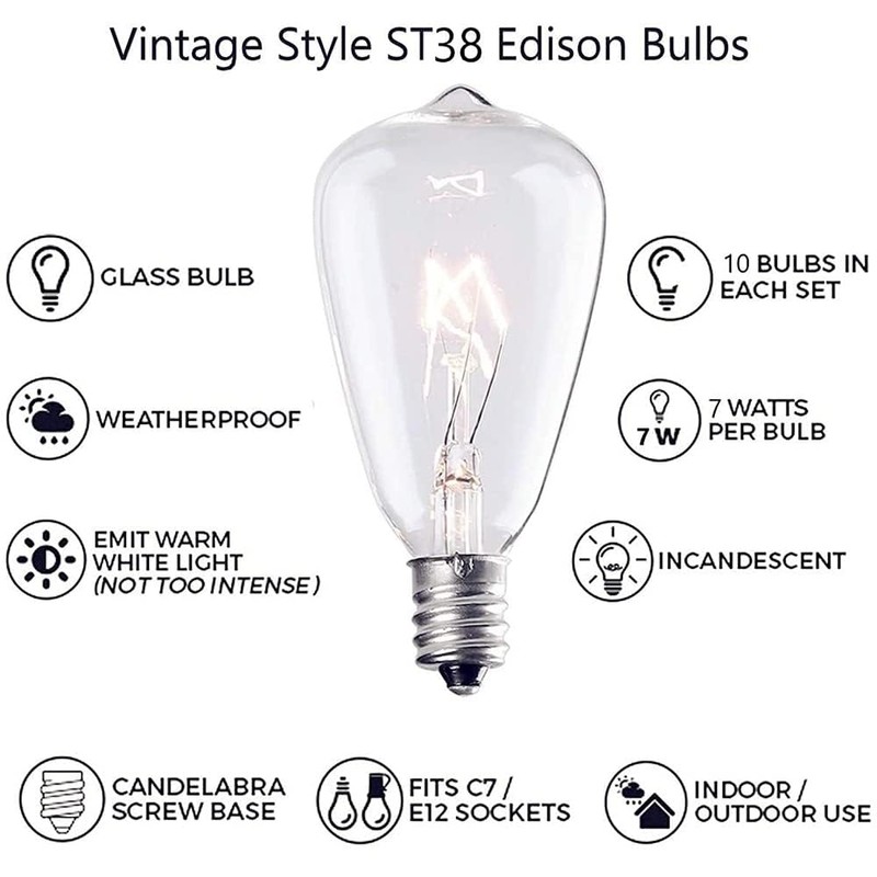 Couah Edison Light Bulbs 10-Pack Replacement ST38 Clear Bulbs -