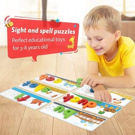 See and Spell Learning Toys, Matching Letter Game Words for Kids, Educational Learning Toys for Preschool Kindergarten 3-7 Year Old Girls Boys (28 Cards+52 Letters)