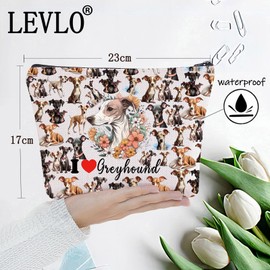 LEVLO GreyhoundCosmetic Makeup Bag Greyhound Lover Gift I Love Greyhound Travel Pouch Bag Greyhound Dog Merchandise, I Love Greyhound