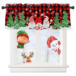 Rovozar Christmas Valance for Windows, Christmas Gnome Window Valances, Xmas Red Buffalo Plaid Window Curtain 1Panel 52 x 18 inch, Christmas Valance for Kitchen Bathroom Bedroom Decor
