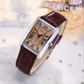 JewelryWe Women's Small Square Case Brown Leather Strap Dress Watch