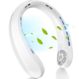 Nhpoi Neck Fan, Portable Fan around Neck, 5200mAh Battery Operated Wearable Personal Fan with USB Rechargeable, 3 Wind Speed,Ultra Quiet, Bladeless,Headphone Design for Travel, Men Women
