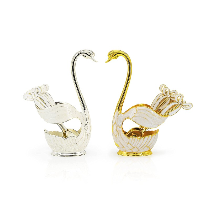 Decorative Swan Base Holder with 3 Spoons and 3 Forks,