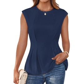 GRACE KARIN Sleeveless Tops for Women Round Neck Business Casual Elegant Formal Peplum Shirts Navy Blue