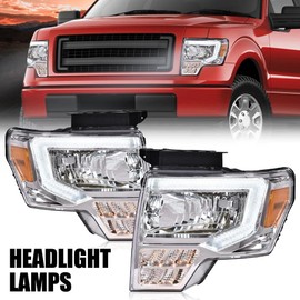 CHEDA LED DRL Headlight Assembly Compatible with Ford F150 2009-2014 Headlamps Clear Lens Chrome Housing Amber Reflector FO2503289 FO2502287 DL3Z13008A DL3Z13008EC Faros Conjunto De Faros