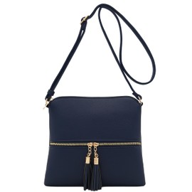 DELUXITY Lightweight Medium Crossbody Bag with Tassel (Navy)