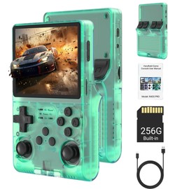 R40S PRO Game Console - 30000 Classic Games in 1 Handheld Retro Gaming Consele with 3.5-Inch IPS Screen/3800mAh/20＋ Emulator/Built-in 256G TF Card, Support HDMI and TV Output (Transparent Green)