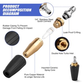 Pressure Washer Turbo Nozzle Tips, 360° Turbo Nozzle Pressure Washer with 7 PCS Pressure Washer Nozzles Max 4000 PSI Spray Turbo Nozzle 4.0 Gpm 1/4 Quick Connector