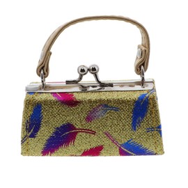Glitter Lipstick Case with Colorful Leaves and Handle - Gold