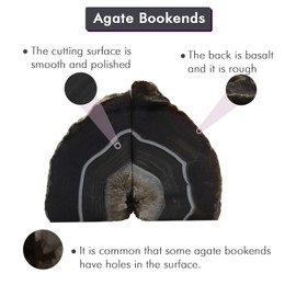 Nature's Decorations - Luxury Black Agate Bookends - Set of 2 Non-Skid Bookends - Vintage & Natural Gemstone Bookends - Perfect for Home Decor & Gifting - Extra Large