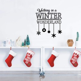 Vinyl Wall Art Decal - Walking in A Winter Wonderland - 26" x 23" - Christmas Holiday Seasonal Sticker - Indoor Home Apartment Office Wall Door Bedroom Workplace Decor Decals (26" x 23"; Black)