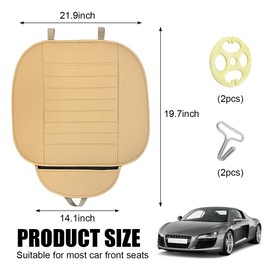 Yourkar Car Seat Cover for Front Seat, Anti-Slip & Waterproof Leather Auto Front Seat Pad Protector, Durable Driver Bottom Seat Cushion Cover with Storage Pocket, Car Accessories (Beige)