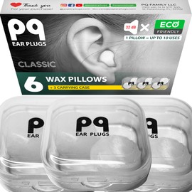 PQ Wax Ear Plugs for Sleep - 6 Silicone Wax Earplugs for Sleeping and Swimming - Gel Ear Plugs for Noise Cancelling, Ear Protection - Sleeping Earplugs with Sound Blocking 32 Db (6-Pillows). White