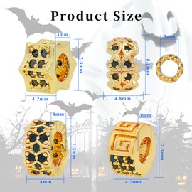 8PCS Star Gold Rhinestone Beads,18K Gold Plated Beads Tube Column Pave Cubic Zirconia Heart Charm Bead,4 Style Gold Spacer Beads for Bracelet Earring Necklace Jewelry Making,3~5mm Hole