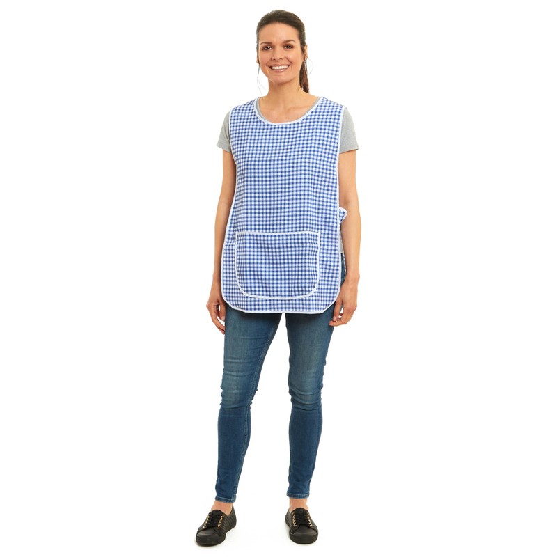 Ladies Gingham Design With Piping Tabard Apron Overalls Front Pocket