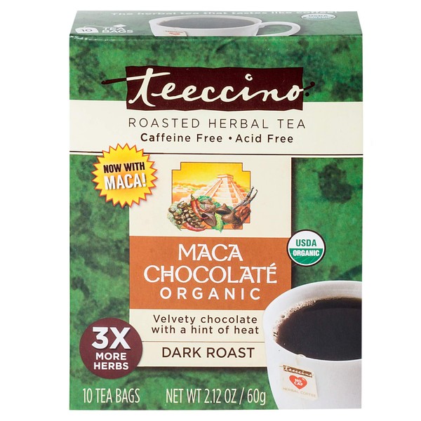 Teeccino Chocolate Chicory Roasted Herbal Tea Organic Caffeine-Free, 10 count (Pack of 6)