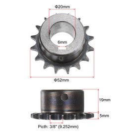 QUARKZMAN ISO/DIN 06B-1 Roller Sprocket B Type 20 mm Bore, 3/8 Inch Graduation, A3 Steel Single Strand Roller Sprocket Hardened 16 Teeth Pack of 2
