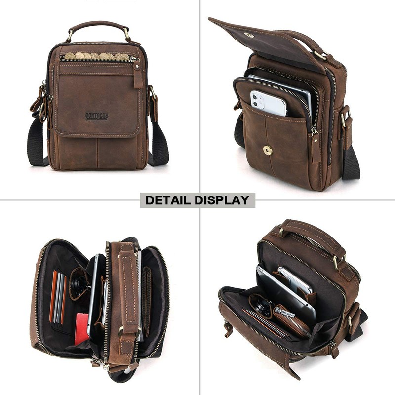 Contacts Genuine Leather Men's Laptop Mini Tab Messenger Crossbody Bag