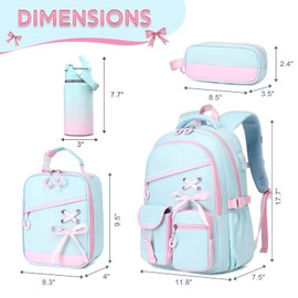 DIGOBAY Backpacks for Girls - 6PCS Girls Backpack with 14oz Insulated Water Bottle, School Backpacks with Lunch Bag & Pencil Pouch for Girl Students Bookbag with Kids Water Bottle Stainless Steel