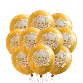 12 Count Skull Balloons, Skull Crossbones and Roses Birthday Party Balloons Latex, memento mori Birthday, Skeleton Skull & Bones Theme Event Party Decorations (Gold)